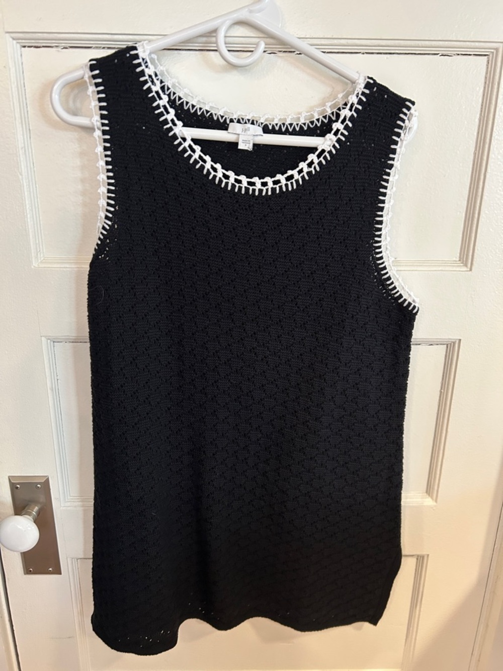 J. Jill Black Knit Sleeveless Tank with White Crochet Trim